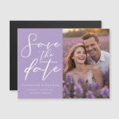 Lila Paarse foto Sla de datum magneet Kaart op (Voorkant / Achterkant)