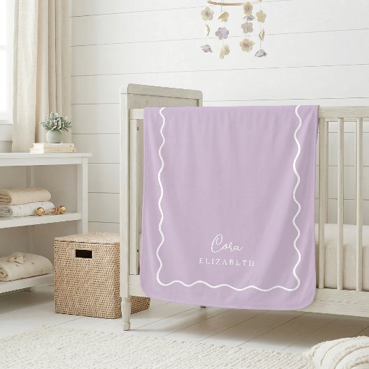 Lila Paarse Gegolfde Rand Monogram Sherpa Deken
