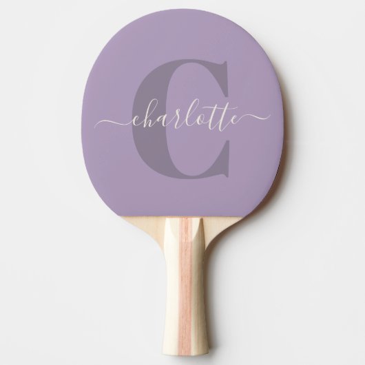 Lila Paarse Gepersonaliseerde Script Monogram Naam Tafeltennisbatje (Voorkant)