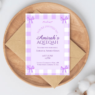 Lila Paarse Gingham Baby Meisje Moslim Aqiqa Aqeeq Kaart
