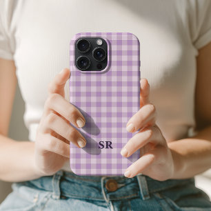Lila Paarse Gingham Monogram Leraar Custom Moeder iPhone 15 Pro Max Case