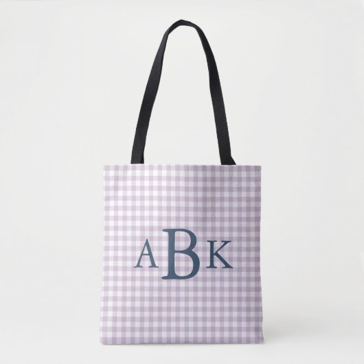Lila Paarse Gingham Monogram Tote Bag (Voorkant)