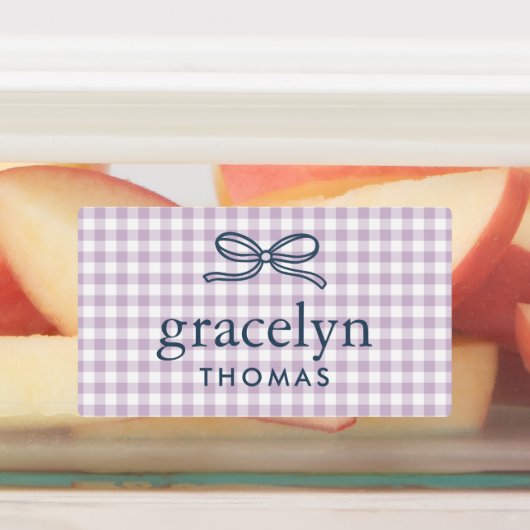 Lila Paarse Gingham Strik Monogram Labels (Aangebracht)
