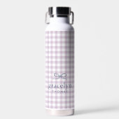 Lila Paarse Gingham Strik Monogram Waterfles (Voorkant)