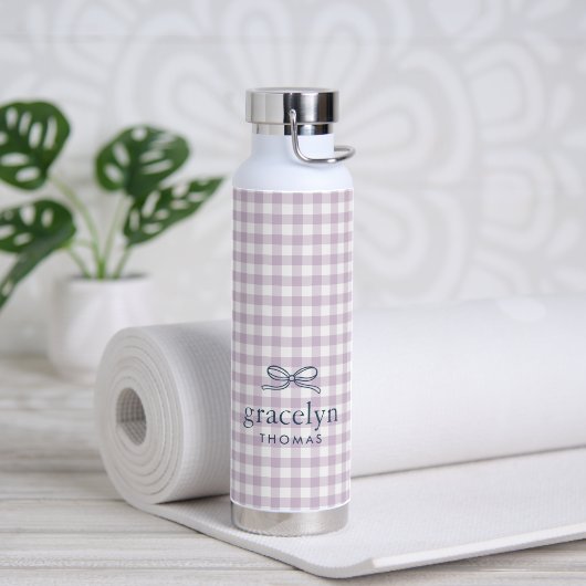 Lila Paarse Gingham Strik Monogram Waterfles (Yoga (Gedraaid)  )