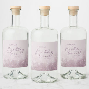 Lila paarse glitter elegant verjaardag brunch chic likeurfles etiket