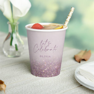 Lila paarse glitter elegant verjaardag brunch chic papieren bekers