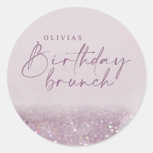 Lila paarse glitter elegant verjaardag brunch chic ronde sticker (Voorkant)