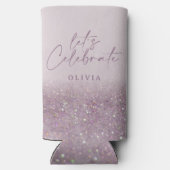 Lila paarse glitter elegant verjaardag brunch chic seltzer blikjeskoeler (Achterkant)