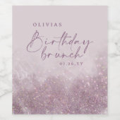 Lila paarse glitter elegant verjaardag brunch chic wijn etiket (Enkel label)