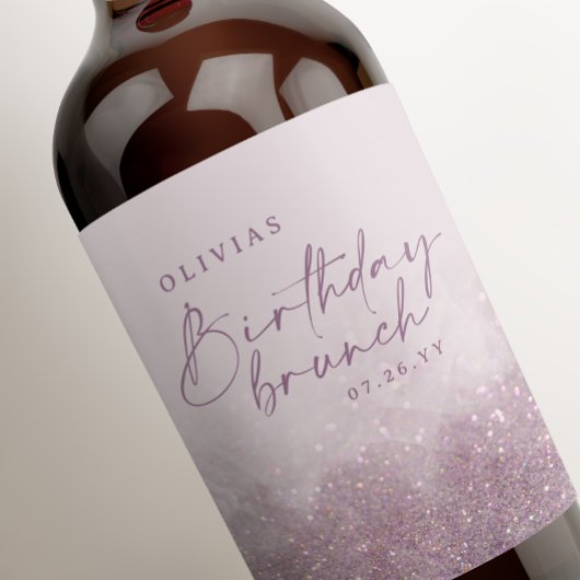 Lila paarse glitter elegant verjaardag brunch chic wijn etiket