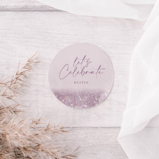 Lila paarse glitter elegant verjaardag mooi ronde sticker
