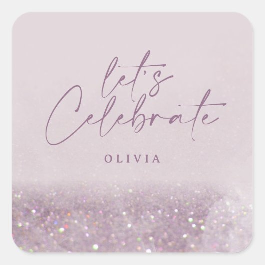 Lila paarse glitter elegant verjaardag mooi vierkante sticker (Voorkant)