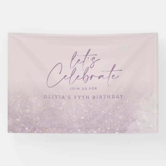 Lila paarse glitter elegant verjaardag uniek spandoek (Horizontaal)