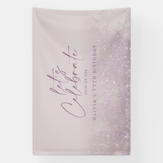 Lila paarse glitter elegant verjaardag uniek spandoek (Verticaal)