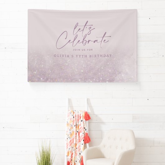 Lila paarse glitter elegant verjaardag uniek spandoek (Insitu)