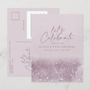 Lila paarse glitter elegant verjaardag uniek uitnodiging briefkaart