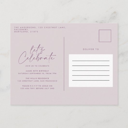 Lila paarse glitter elegant verjaardag uniek uitnodiging briefkaart (Achterkant)