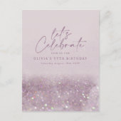 Lila paarse glitter elegant verjaardag uniek uitnodiging briefkaart (Voorkant)
