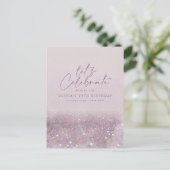 Lila paarse glitter elegant verjaardag uniek uitnodiging briefkaart (Staand voorkant)