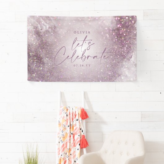 Lila paarse glitter elegant verjaardag unieke bann spandoek (Insitu)