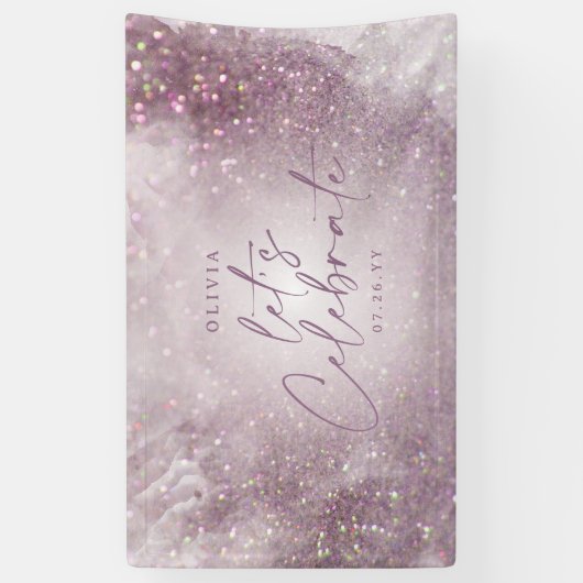 Lila paarse glitter elegant verjaardag unieke bann spandoek (Verticaal)