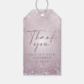 Lila paarse glitter elegant verjaardagsfeest decor cadeaulabel (Voorkant)