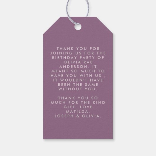 Lila paarse glitter elegant verjaardagsfeest decor cadeaulabel (Achterkant)