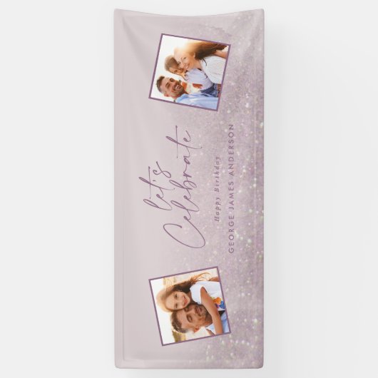Lila paarse glitter elegant verjaardagsfoto Banner (Verticaal)