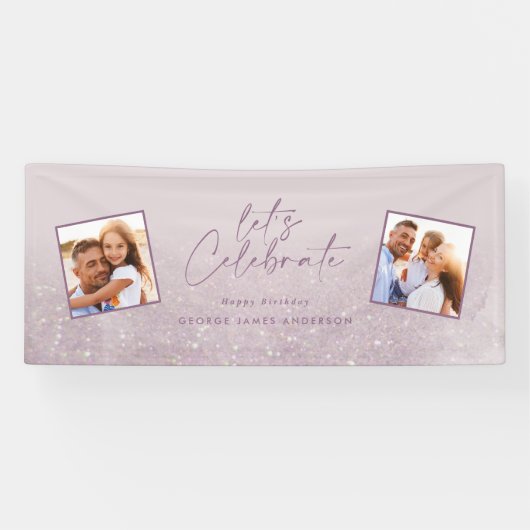 Lila paarse glitter elegant verjaardagsfoto Banner (Horizontaal)