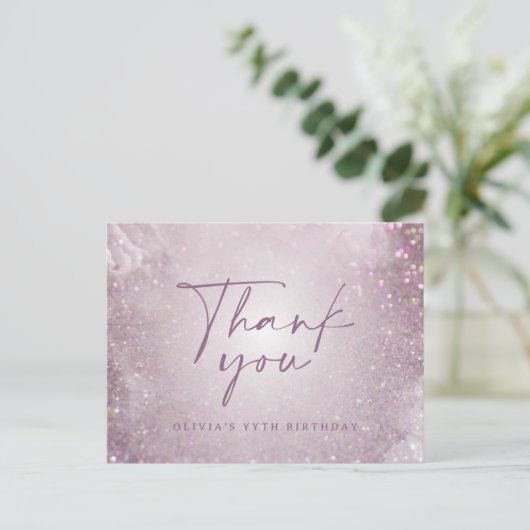 Lila paarse glitter elegante verjaardagsfeestje be briefkaart (Staand voorkant)