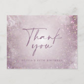 Lila paarse glitter elegante verjaardagsfeestje be briefkaart (Voorkant)