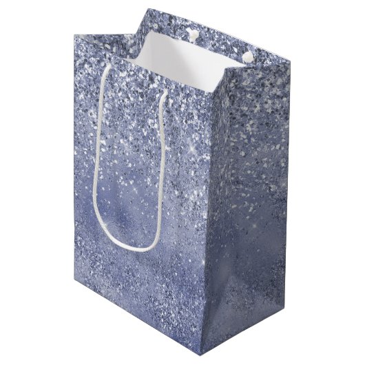 Lila Paarse glitter Glitz glans Medium Cadeauzakje (Voorkant Gekanteld)