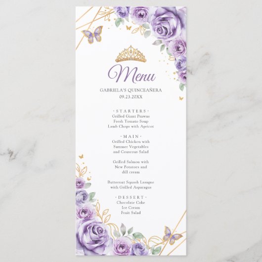 Lila Paarse Gouden Bloemen Quinceanera Programma M (Voorkant)