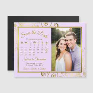 Lila Paarse Gouden Kalender Foto Opslaan Datum Mag Magnetische Uitnodiging