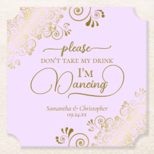 Lila Paarse & Gouden Niet Neem Mijn Drink bruiloft Kartonnen Onderzetters