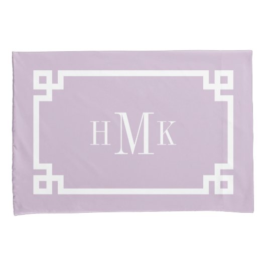 Lila Paarse Griekse sleutel monogram standaard Kussensloop (Voorkant-Rechts)