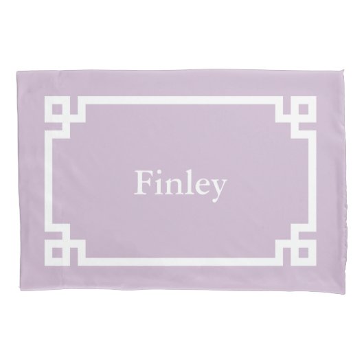 Lila Paarse Griekse sleutel monogram standaard Kussensloop (Voorkant)