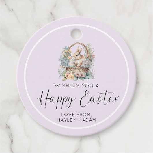 Lila Paarse Happy Easter Bunny Bedankjes Labels (Voorkant)