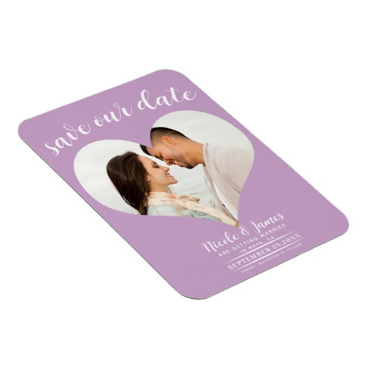 Lila Paarse Hart Foto Bruiloft Save the Date Magneet (Rechterzijde)