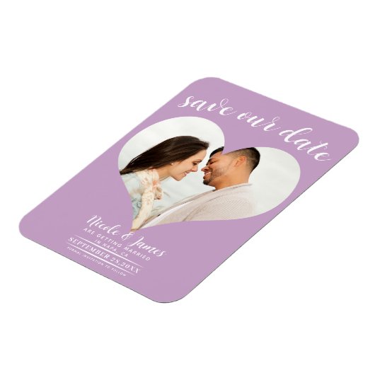 Lila Paarse Hart Foto Bruiloft Save the Date Magneet (Linkerzijde)