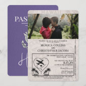 Lila Paarse Hawaii Passport bruiloft uitnodiging (Voorkant / Achterkant)