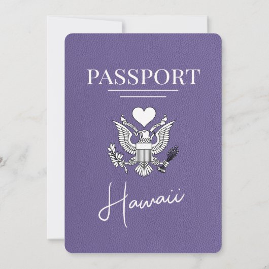 Lila Paarse Hawaii Passport bruiloft uitnodiging (Achterkant)
