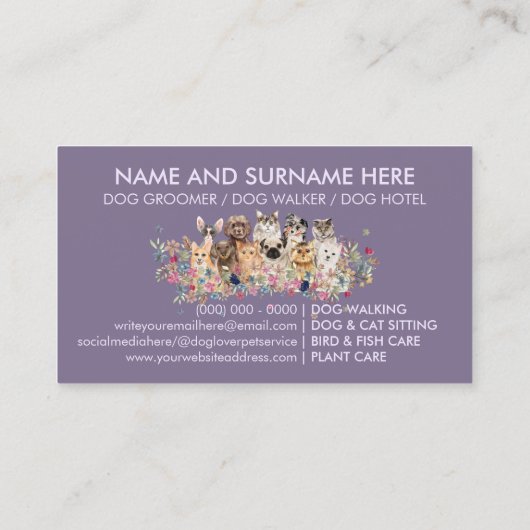 Lila Paarse honden Katten Visitekaartje (Achterkant)