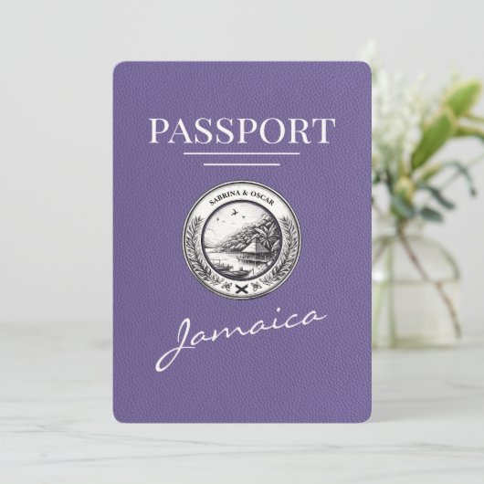 Lila Paarse Jamaica Passport Bewaar de datum Save The Date (Staand voorkant)