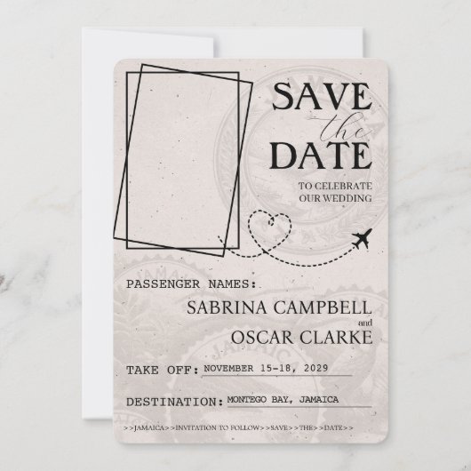 Lila Paarse Jamaica Passport Bewaar de datum Save The Date (Achterkant)