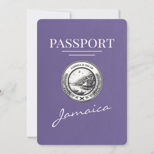 Lila Paarse Jamaica Passport Bewaar de datum Save The Date (Voorkant)