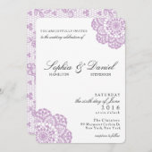 Lila Paarse Lace Doily Wedding Invitation Kaart (Voorkant / Achterkant)