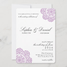 Lila Paarse Lace Doily Wedding Invitation Kaart