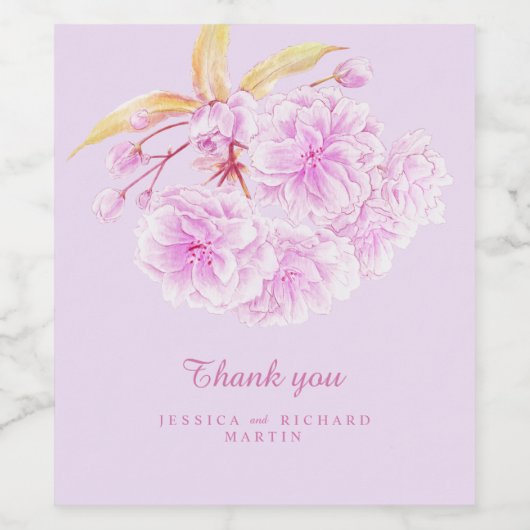 Lila paarse lente bloei bruiloft dank u wijn etiket (Enkel label)